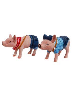 Barbeque BBQ Cookout Boy & Girl Pig Ceramic Salt & Pepper Shakers